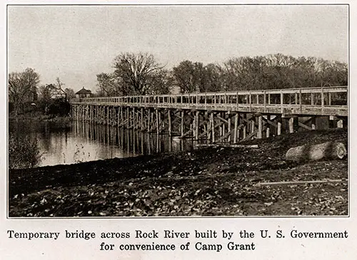 Temporary bridge across Rock River built by the U. S. Government for convenience of Camp Grant.