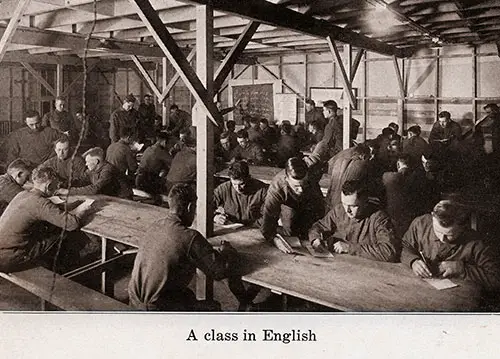 A class in English. Camp Grant Pictorial Brochure, 1917.