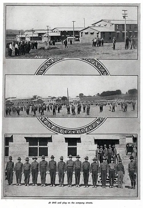 Camp Dodge Photographs, Series 21: At Drill and Play on the Company Streets.