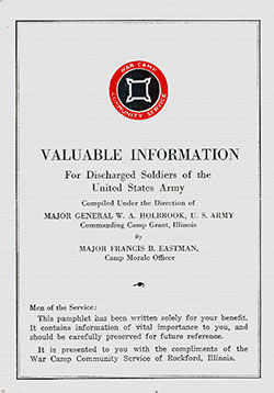 Front Cover, Valuable Information for Discharged Soldiers of the United States Army, 25 April 1919.