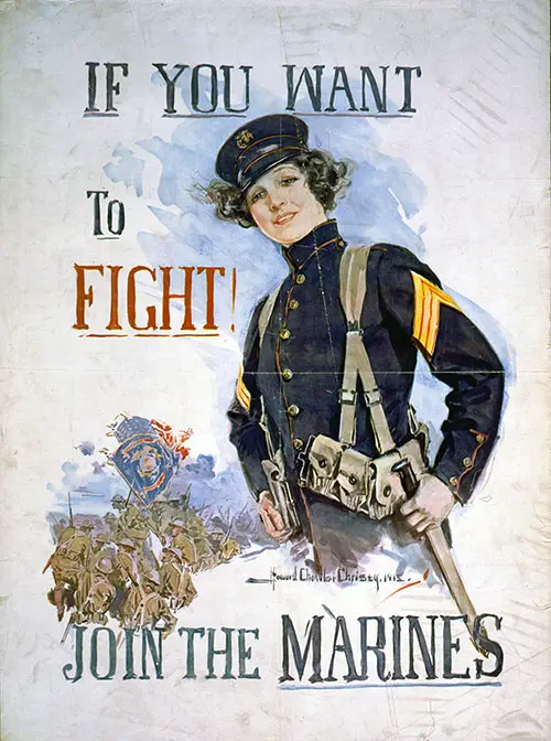 A Fanciful Woman Marine Was Used by Howard Chandler Christie as His Model in This World War I Recruiting Poster.