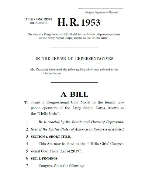 Page 1 of HR1953 of the 116th Congress, First Session, Introduced by Mr. Cleaver et al, 28 March 2019.