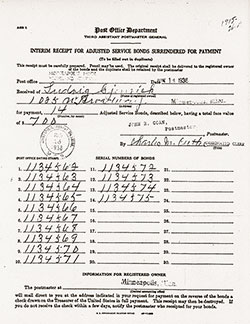 Interim Receipt for Adjusted Service Bonds Surrendered For Payment