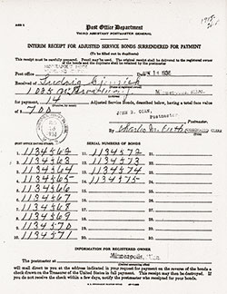 Interim Receipt for Adjusted Service Bonds Surrendered For Payment 