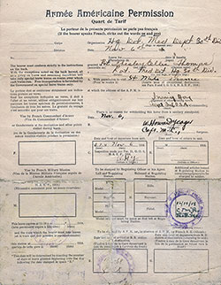 Armée Américaine Permission Quart de Tariff or Leave Permit for a US Soldier