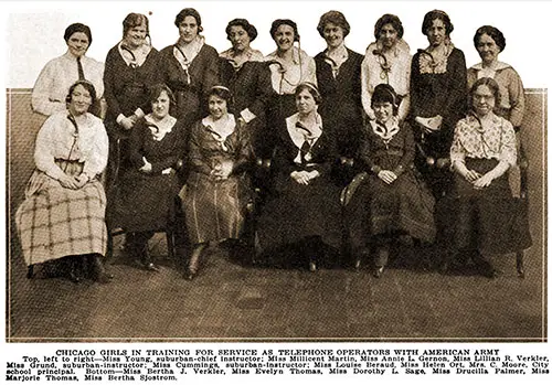 Chicago Girls in Training for Service as Telephone Operators with American Army.