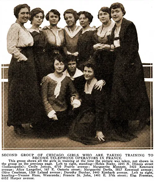 Second Group of Chicago Girls Who Are Taking Training to Become Telephone Operators in France.