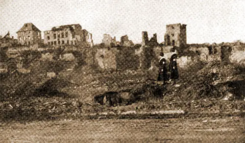 American Telephone Girls View Historic Ruins of Chateau Thierry.