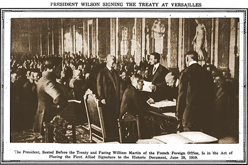 President Wilson Signing the Treaty at Versailles.