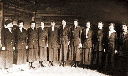 Real "fellows"— It Was with Much Reluctance and Much Blushing That These Young Ladies Stepped before the Camera.