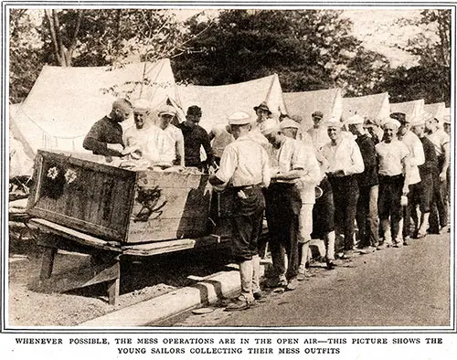 This Picture Shows the Young Sailors Collecting Their Mess Outfits. 