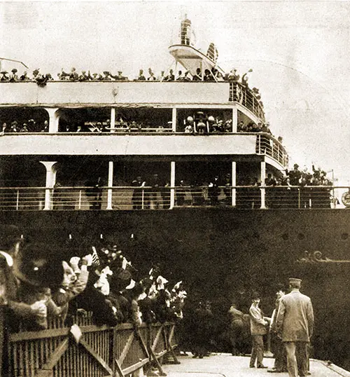 Section Showing Crowd on New York Pier Waiving Last Farewell to the Lusitania.