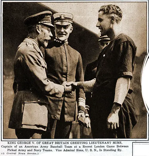 King George V. of Great Britain Greeting Lieutenant Mims, Captain of an American Army Baseball Team