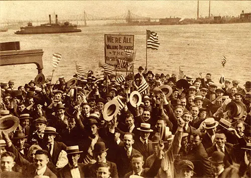 Light-hearted and Enthusiastic Drafted Men Crossing the East River to Take the Train to Camp Upton