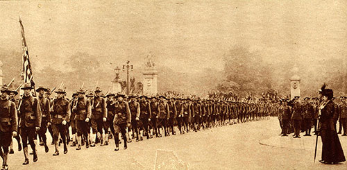 King George V. of England and His Mother, the Dowager Queen Alexandra, Watching the Young Soldiers of America