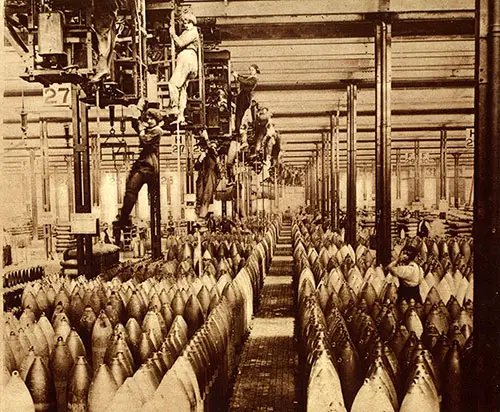 Girls at Work on the Traveling Cranes in One of the Great British Shell Factories.