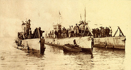 Three Surrendered U-boats with the German Crews Who Brought Them to England