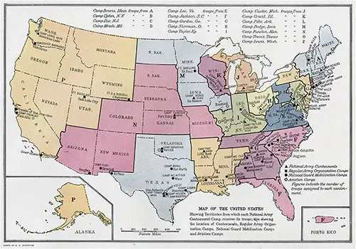 Map of the United States Showing Territories from which Each National Army Cantonment Camp Receives its Troops.