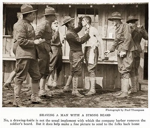 Shaving a Soldier with a Strong Beard.