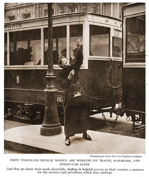 Forty Thousand French Women Are Working on Trains, Railroads, and Street-Car Lines