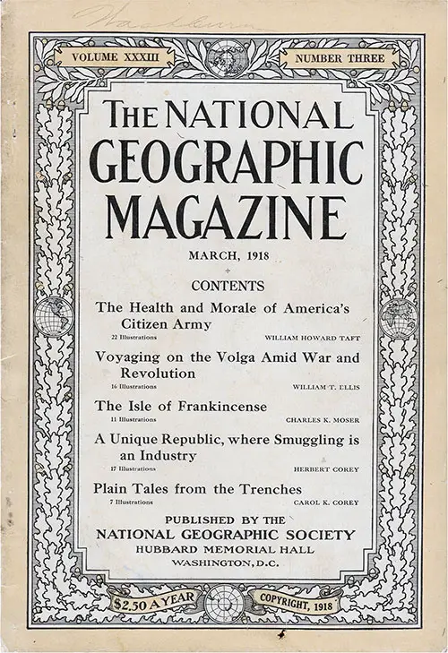 Front Cover, The National Geographic Magazine, Volume XXXIV, Number 2, March 1918.