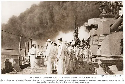 An American Battleship Using a Smoke Screen in the War Zone.
