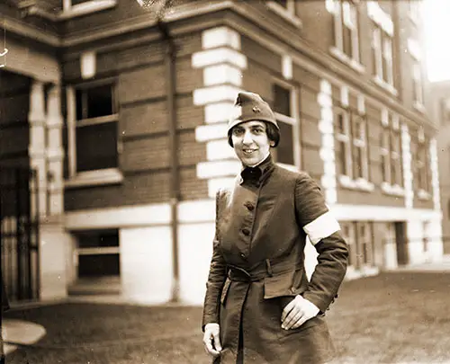 Signal Corps Telephone Operator Aurelie Austen Poses in Front of the Highland Court Hotel in Hartford.