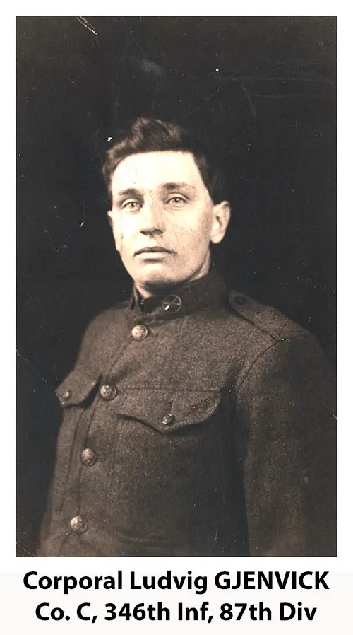 Portrait Photograph of Corporal Ludvig K. Gjenvick of Company C, 346th Infantry, 87th Division, c1918.