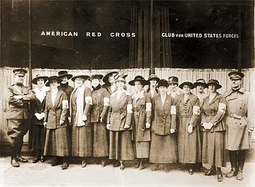 American Women in Glasgow Enrolled for Canteen and Hostess Duty under the Banner of the American Red Cross.