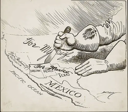 Clifford Berryman. Hand carving up a map of the Southwestern United States, 1917.