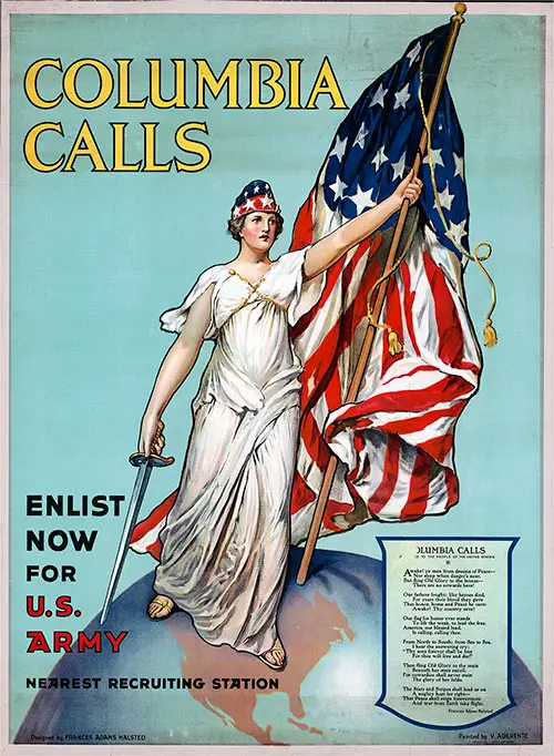 Columbia Calls--Enlist Now for US Army -- Nearest Recruiting Station.