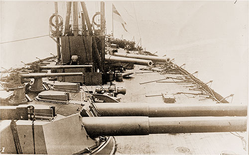 Quarterdeck of Dreadnought Cleared for Action. Photograph Shows the HMS Dreadnought circa 1915.
