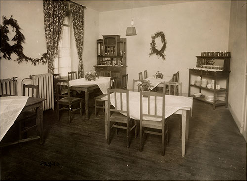 Dining Room in Women Telephone Operators' Home, Signal Corps, Chaumont, Haute Marne, France.