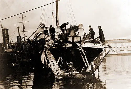 USS Cassin (DD43) Being Repaired in England After Being Torpedoed by German Submarine U-61.