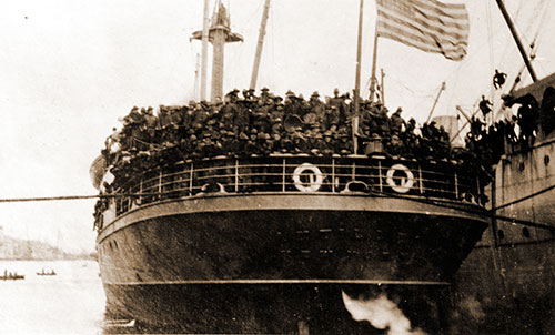 Transport Ship SS Antilles in French Port with Troops on Board, October 1917.