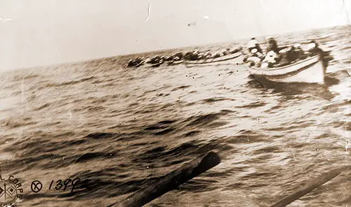 31 May 1918 Lifeboats and Life Rafts Full of Survivors, after President Lincoln Was Torpedoed and Sunk by the German Submarine U-90.