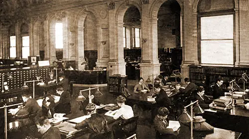 Students at the Carnegie Library of Pittsburg Reference Room, 1918.