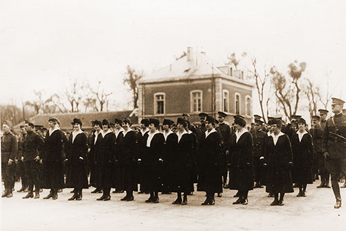 The Hello Girls in France awaiting inspection and review by General Pershing.