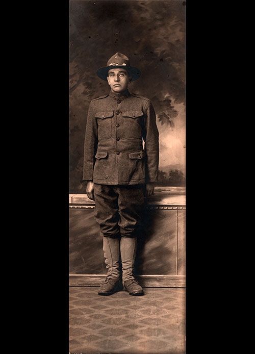 World War 1 Soldier in the National Army of the American Expeditionary Force, Corporal Ludvig Kristian Gjenvick of Company C, 346th Infantry, circa 1918.