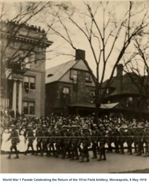 Parade Celebrating the Return of the 151st Field Artillery in Minneapolis on 8 May 1919.