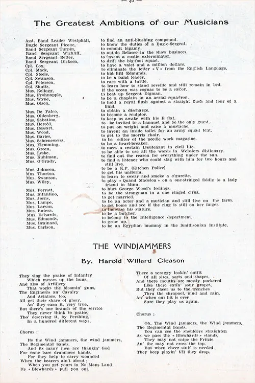 The Greatest Ambitions of our Musicians; The Windjammers by Harold Willard Gleason.