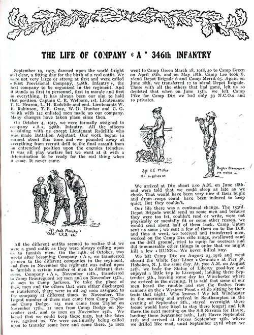 Page 2 of 3: Life and History of Company "A" of the 346th Infantry, 87th Division, AEF, 1919.