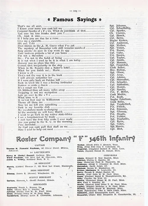 Page 1 of 4, History of Company "F" of the 346th Infantry, 87th Division, AEF. Roster of Company "F," 346th Infantry.