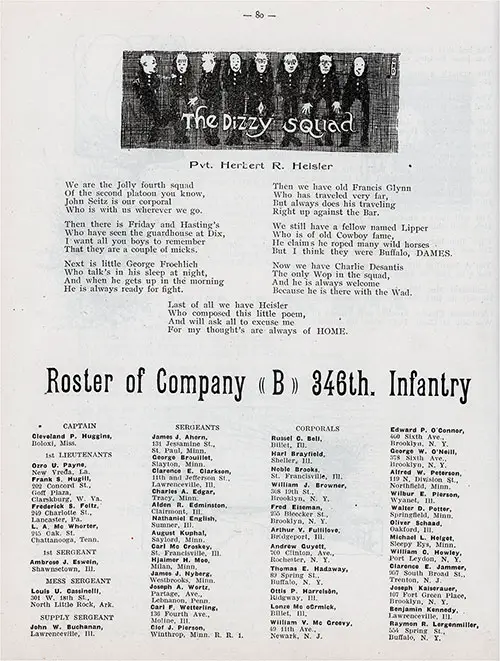 The Dizzy Squad by Pvt. Herbert R. Meisler; Roster of Company "B" of the 346th Infantry, Part 1 of 3.
