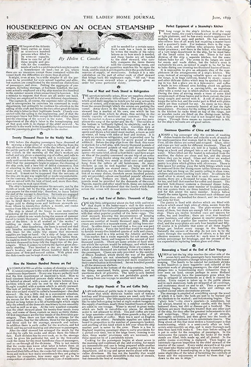 Housekeeping on an Ocean Steamship - 1899 Article